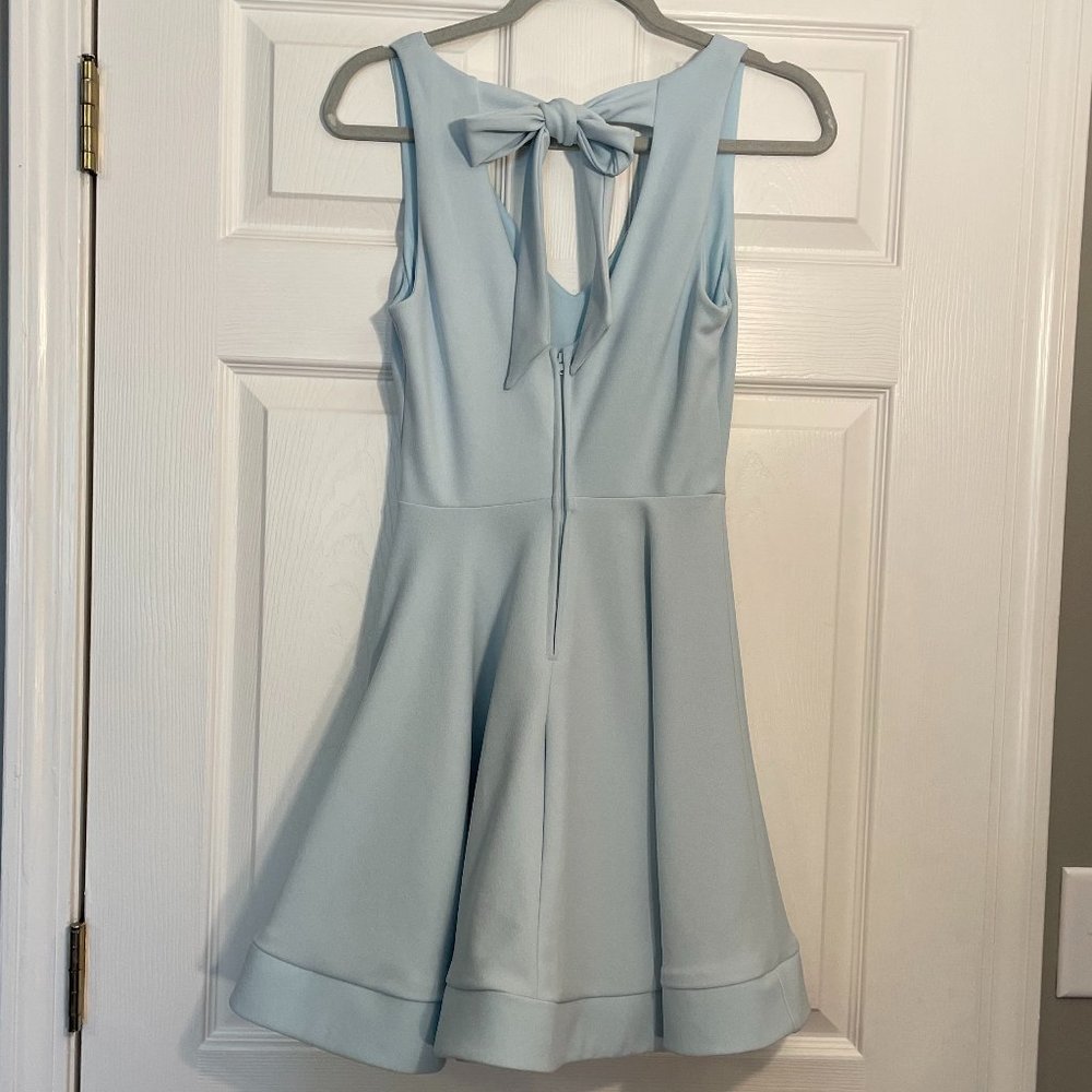 B. Darlin Women's Light Blue Sleeveless V Neck Bow Back Full Fit Flare Dress - Picture 3 of 8